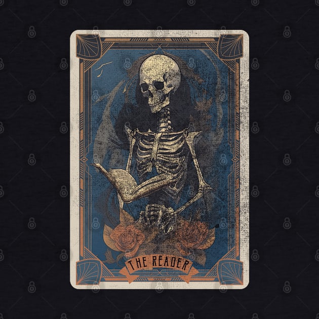 The Reader Distressed Skeleton Halloween Tarot Card by DanielLiamGill